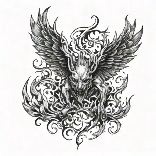 Demon Wings And Fire Flames