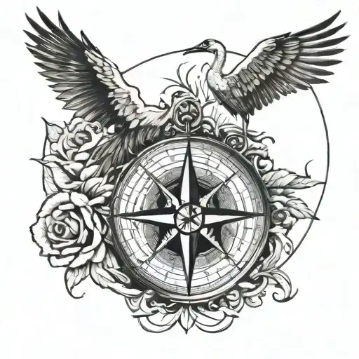 A Compass Intertwined With A Crane Symbolizing Guidance And Freedom In Life