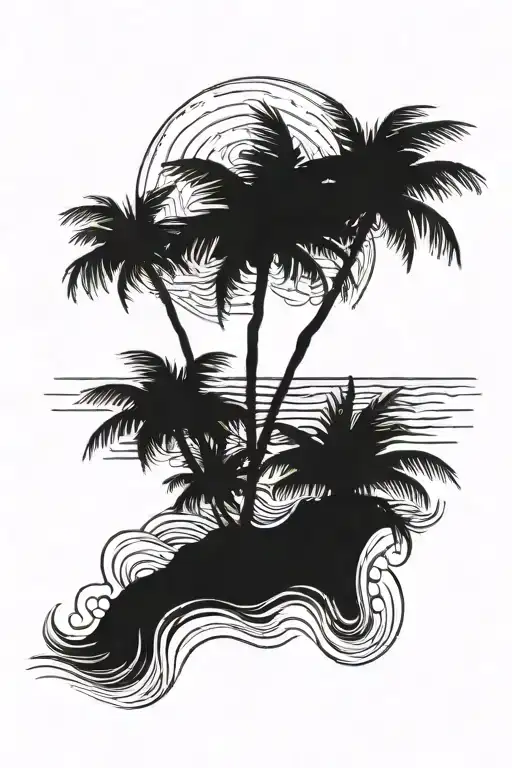 Beach With Palm Trees And Sea Waves