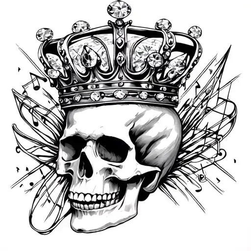 Musical Notes Forming A Crown On Top Of A Skull Surrounded By Diamonds