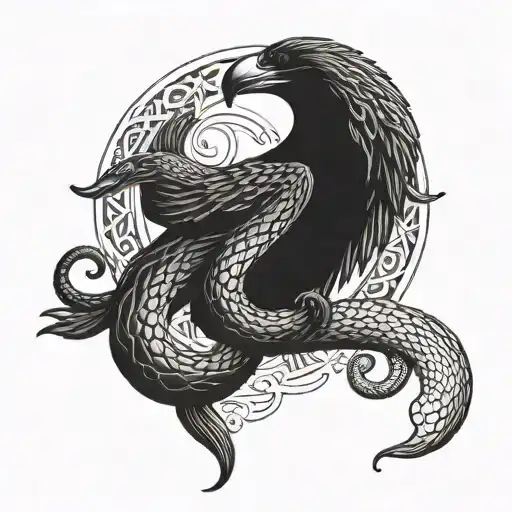 Snake Coiled Around A Raven