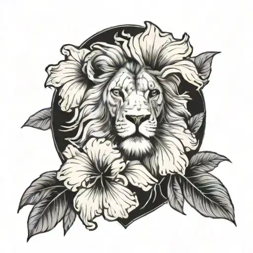 Lion And Hibiscus Flower