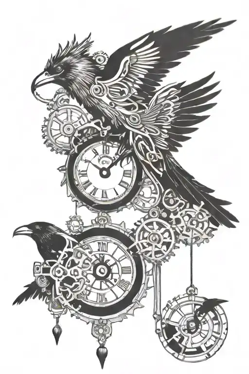 Steampunk Pendulum Clock Gears And A Tiny Raven In The Pendulum