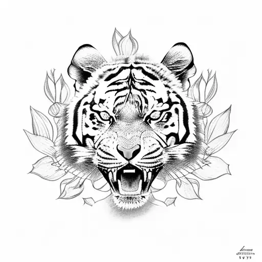 A Fierce Tiger Surrounded By Delicate Coffee Flowers