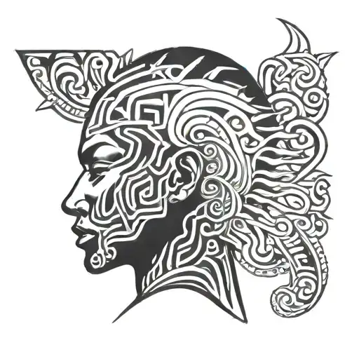 Lin Tribal From Neck To Ear Black