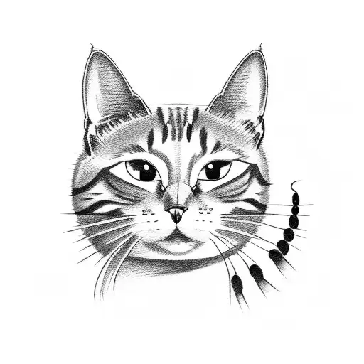 A Sketch-style Tattoo Of A Crafty Cat Surrounded By Various Craft Supplies
