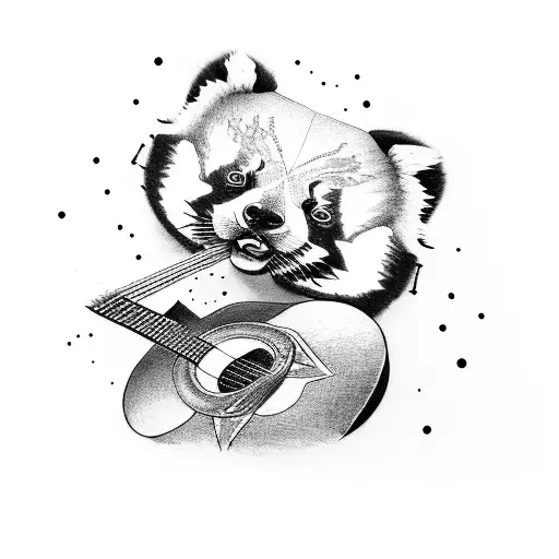 A Blackwork Tattoo Of A Red Panda Playing A Guitar