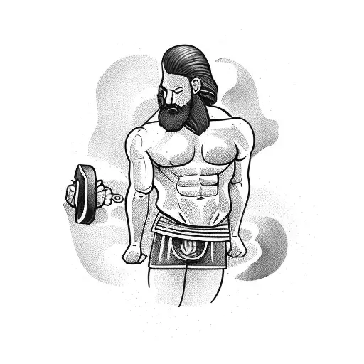 A Powerful Greek God Holding A Dumbbell In One Hand And A Steaming Cup Of Coffee In The Other