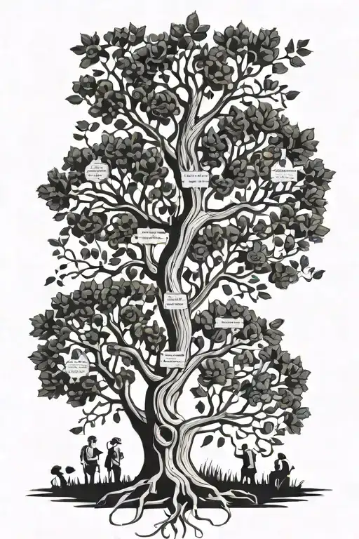 A Family Tree With Intricate Branches And Leaves Representing Each Member Of The Family