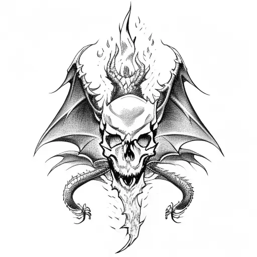 Dragon Fighting A Skull On Fire