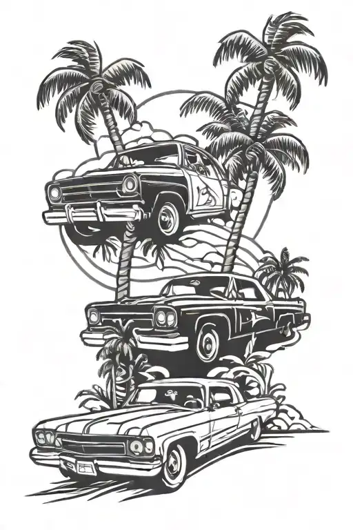 Palm Tree And Low Rider Car Driving
