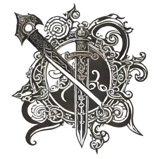 Incorporate A Sleek And Modern Sword Design With Intricate Norse Symbols And Patterns