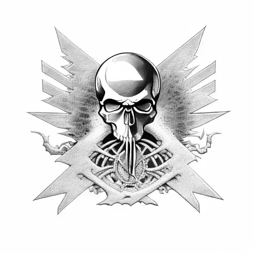 Megadeth Album Cover Featuring A Skull And Ravens In Blackwork Style