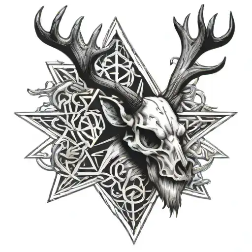 Deer Scull Pentagram Star Satan