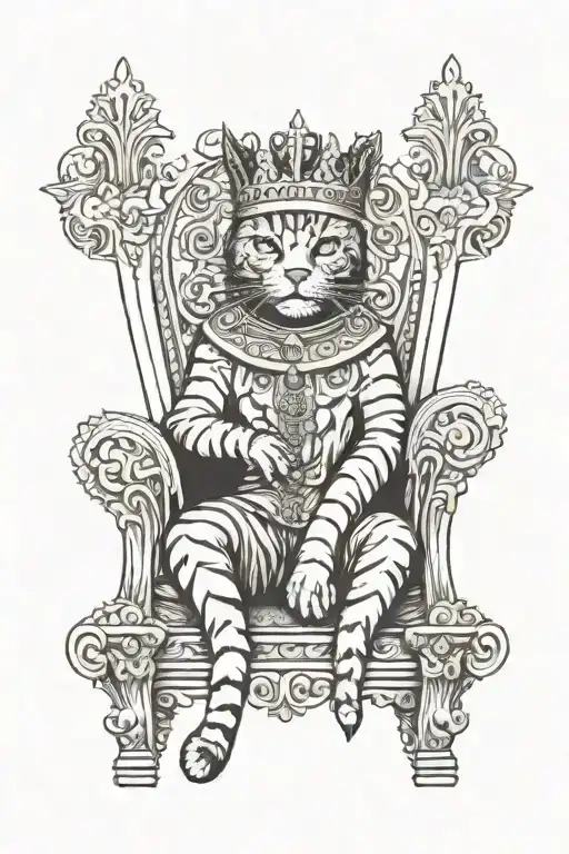 Cat And King Sitting On A Throne