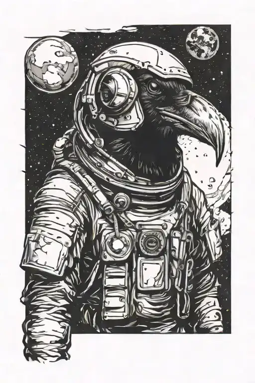 Crow Sitting On Top Of An Astronaut Helmet