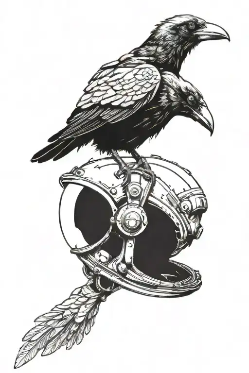 Crow Perched On Top Of An Astronaut Helmet