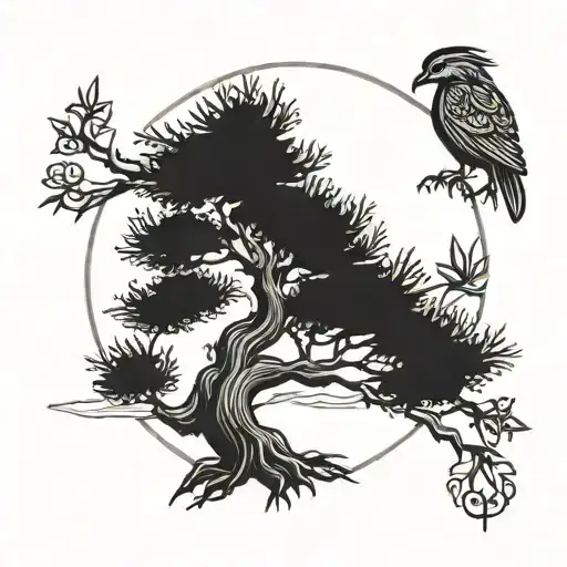 Lebanese Cedar Tree With A Nuraghe Behind Adn Phoenix Bird