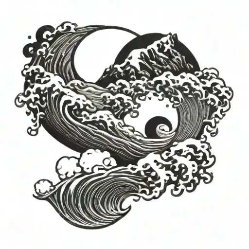 Yin Yang Mountains Ocean Wave