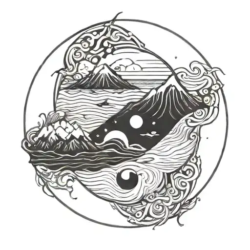 Yin Yang Circle Earth Water Mountains Ocean