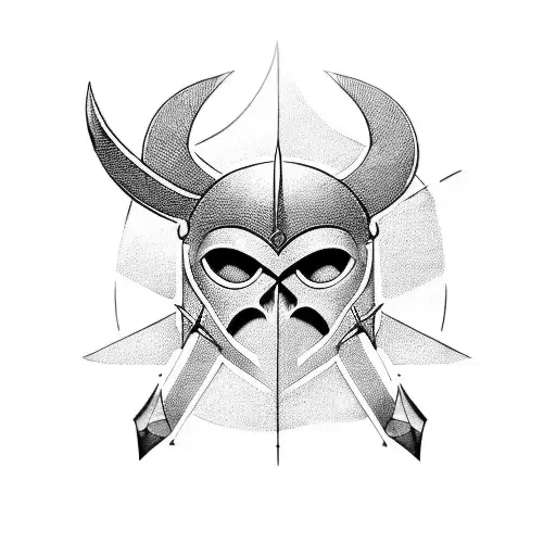 A Blackwork Tattoo Of A Viking Helmet With A Communist Star