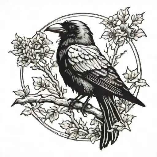 Raven Perched Alone On A Branch