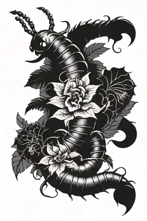 Centipede Wrapped With Flower But Not Gory And Scary