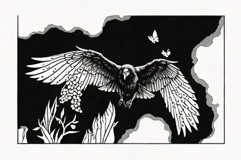 Crow Chasing The Butterfly