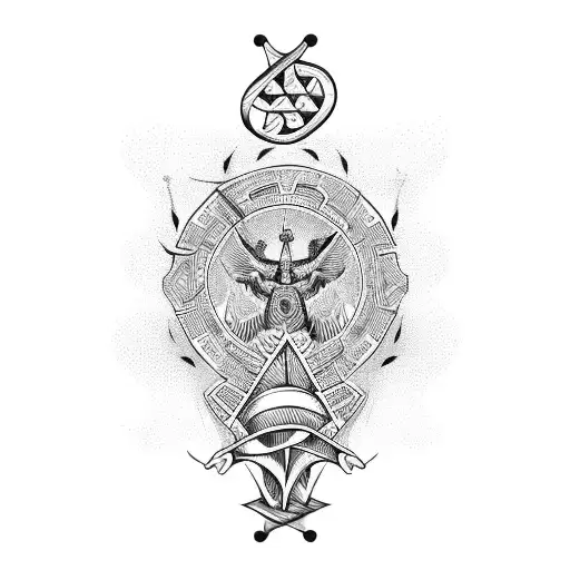 A Guitar With Political Symbols Incorporated In Blackwork Style