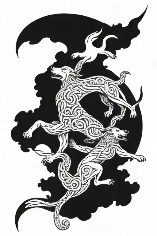 Celtic Hounds Howling At The Moon Half Sleeve