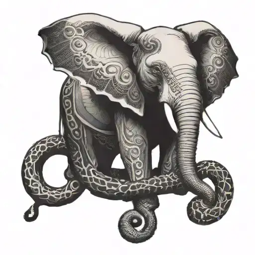 Elephant And A Snake Together