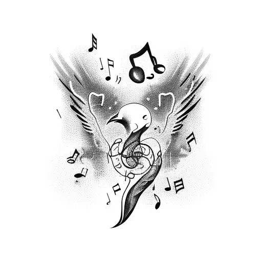 Musical Notes Intertwined With The Silhouette Of A Crow