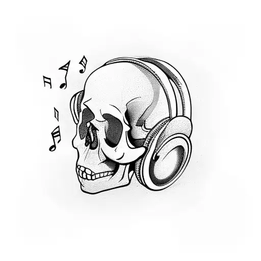 A Skull Wearing Headphones With Musical Notes Coming Out