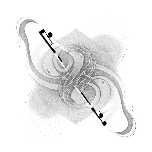 An Abstract Blackwork Tattoo Of A Violin Bow Transforming Into Sound Waves