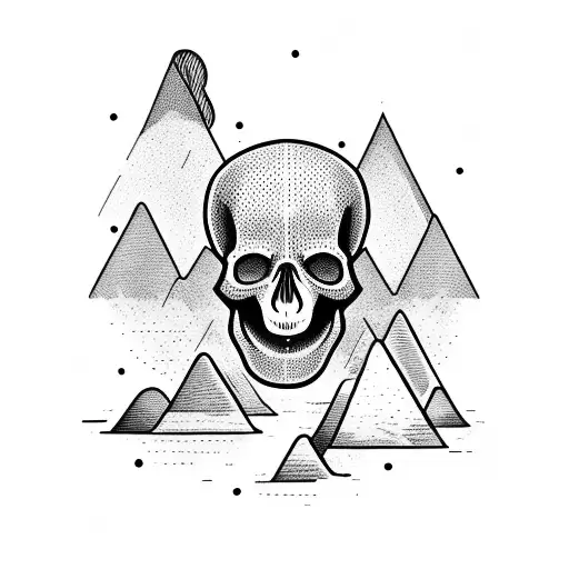 A Weightlifting Skull Surrounded By Mountains