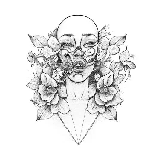 Half Destroyed Face Of Woman With Orchid Plant