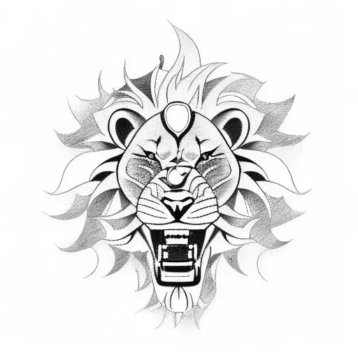 A Fierce Lion Standing On A Motorcycle With A Music Note In Its Mouth