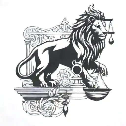 Lion Head Scales Of Justice Intertwined