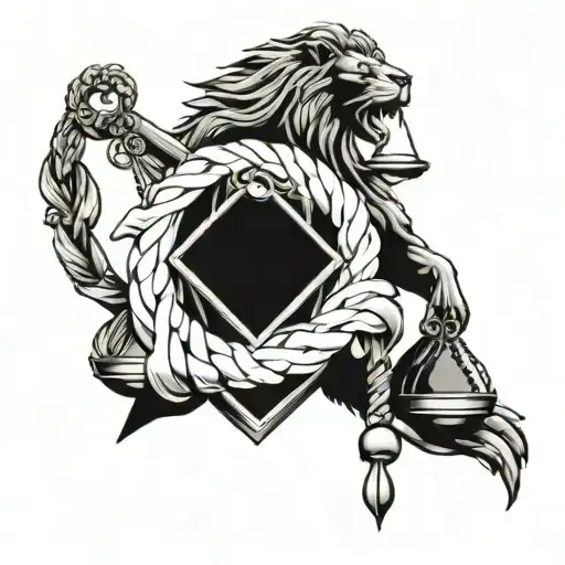 Lion Head Scales Of Justice Intertwined