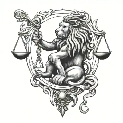Lion Head Scales Of Justice Intertwined