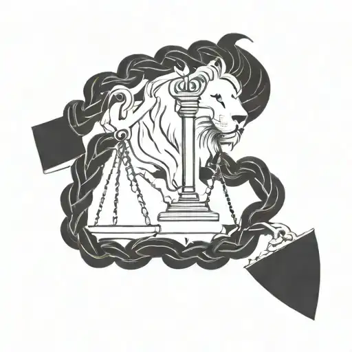 Lion Head Scales Of Justice Intertwined