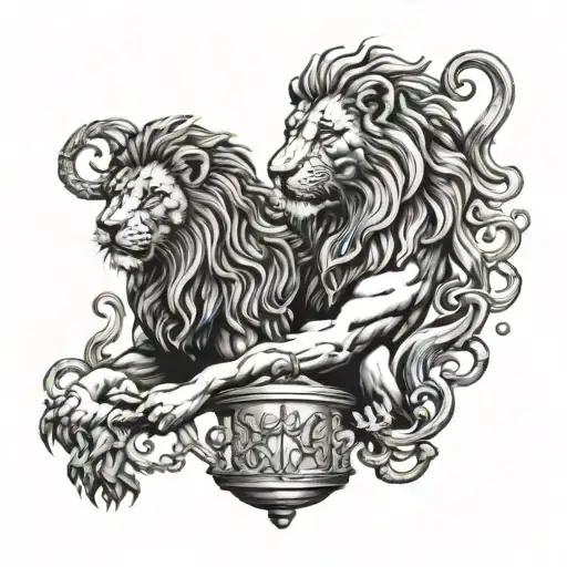 Lion Head Scales Of Justice Intertwined