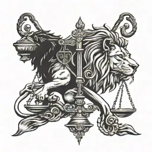Lion Head Scales Of Justice Intertwined