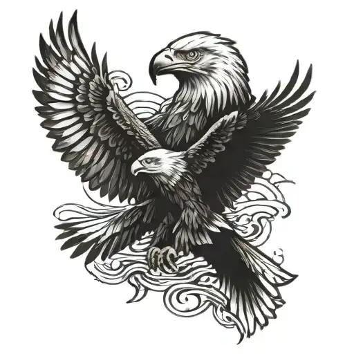 Bald Eagle And Wolf Combined