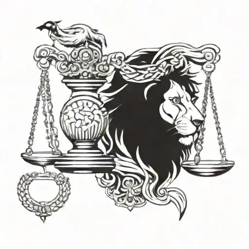 Lion Head Scales Of Justice Intertwined
