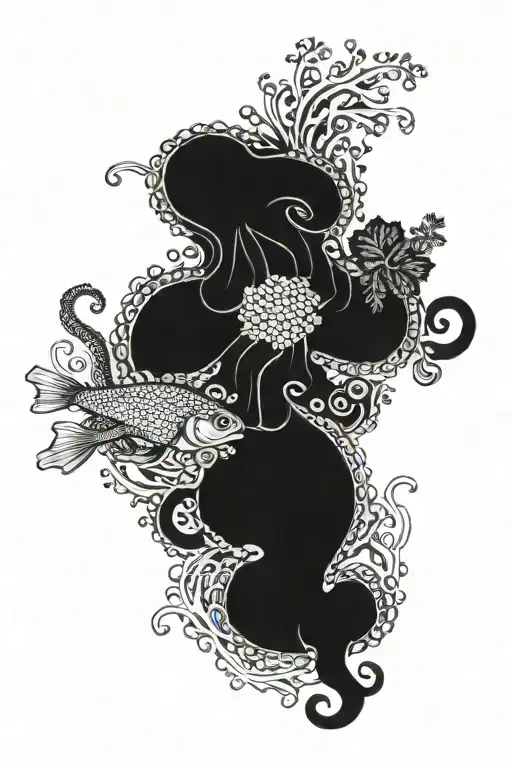 Octopus And Pike With Kale An Small Fish Swarm