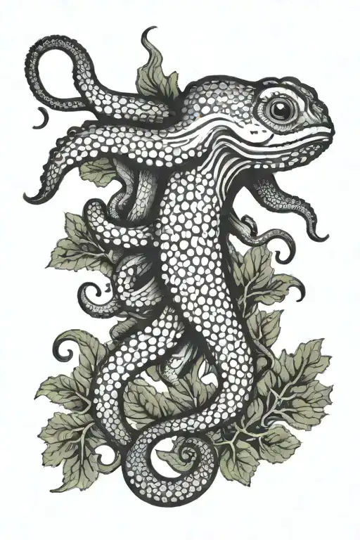 Octopus And Pike With Kale An Small Fish Swarm