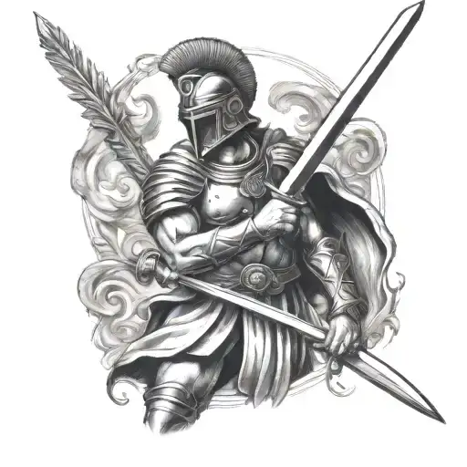 Roman Warrior In Battle With Sword