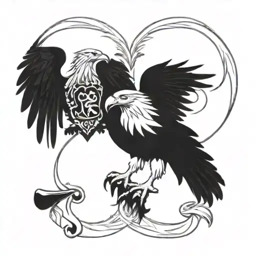 Two-headed Formidable Eagle Coat Of Arms Of The Russian Empire In The Gothic Style With Black Roses