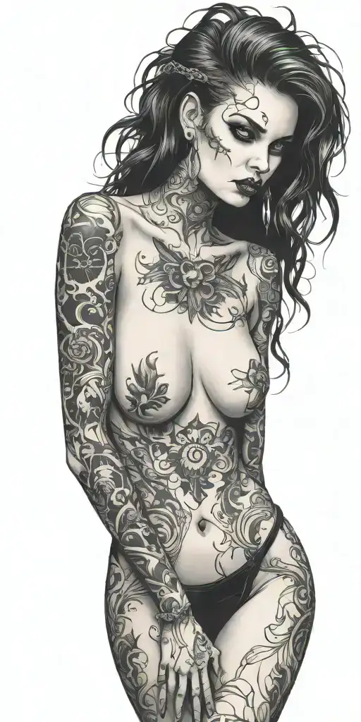 Darkly Alluring Full Nude Goth Girl Rocking Out